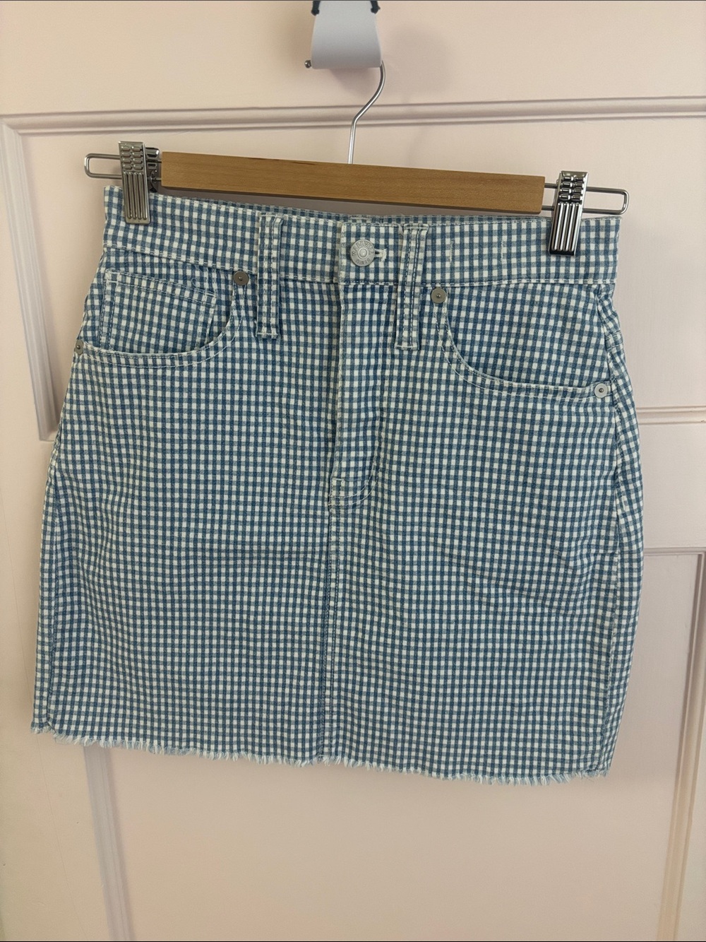 Madewell checkerboard denim skirt